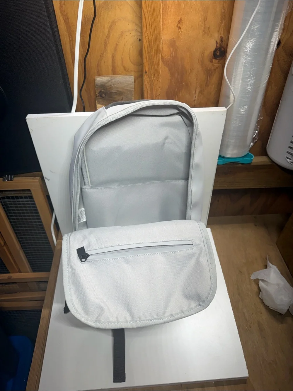 RAINS Waterproof Backpack Light Gray Removable Front Pouch Laptop Bag